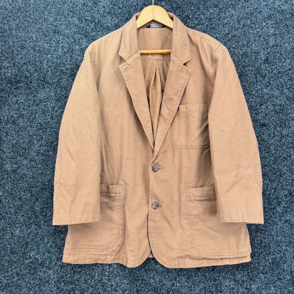 Duluth Trading Co Mens Large Tan Canvas Chore Coat Jacket Blazer Elbow Patches